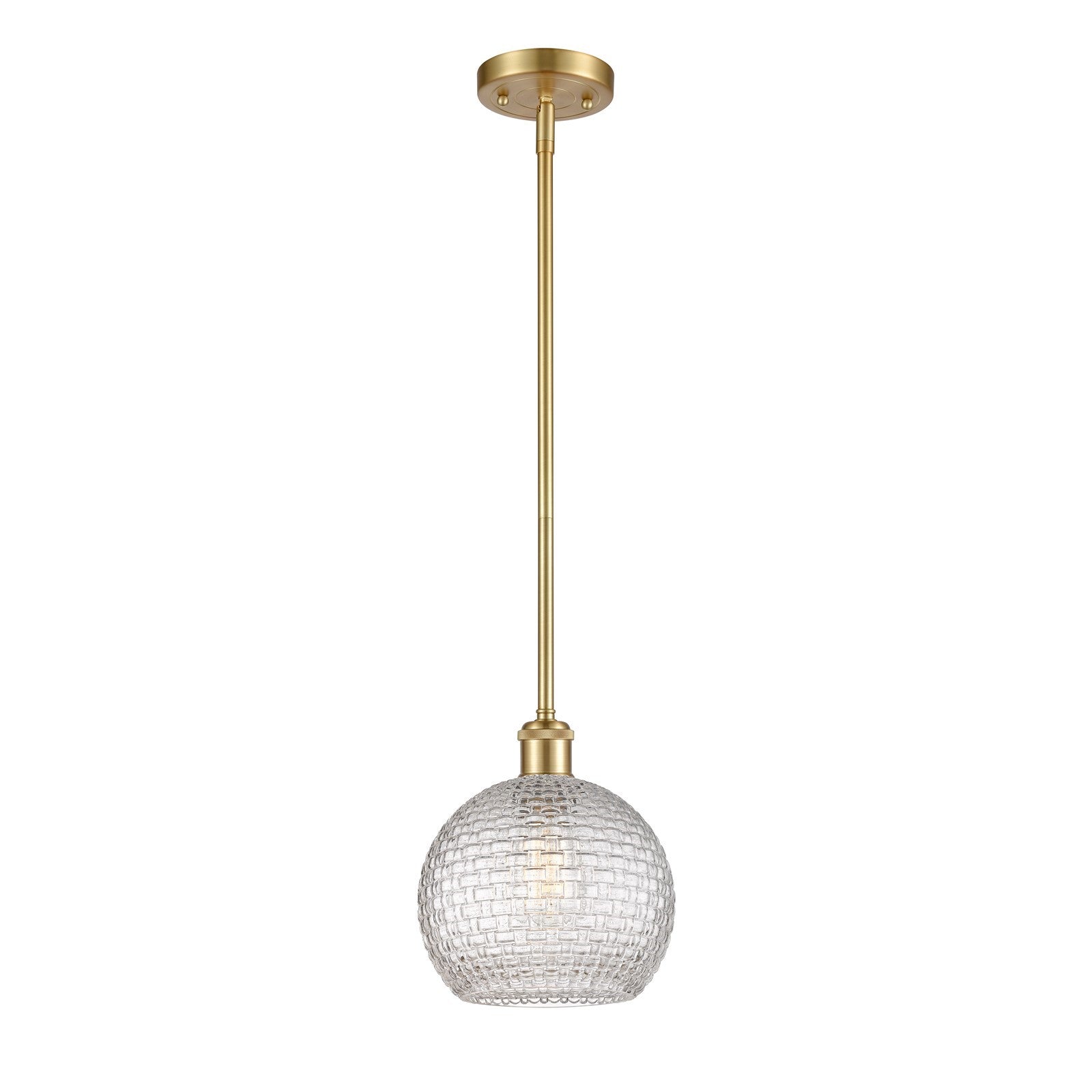 Innovations Athens 8in 1-Light Mini Pendant | Modern Farmhouse Satin Gold and Clear Basket Weave Glass | Kitchen Island | Model 516-1S-SG-G122C-8CL