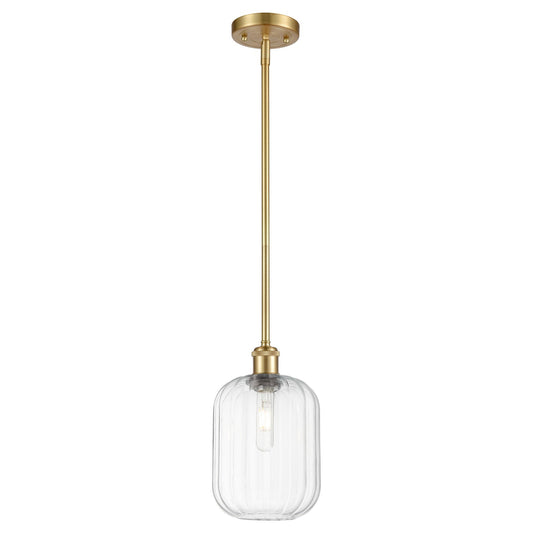 Innovations Preston Cylinder 7in 1-Light Mini Pendant | Industrial Satin Gold and Clear Glass | Kitchen Island & Dining | Model 516-1S-SG-G460-7CL