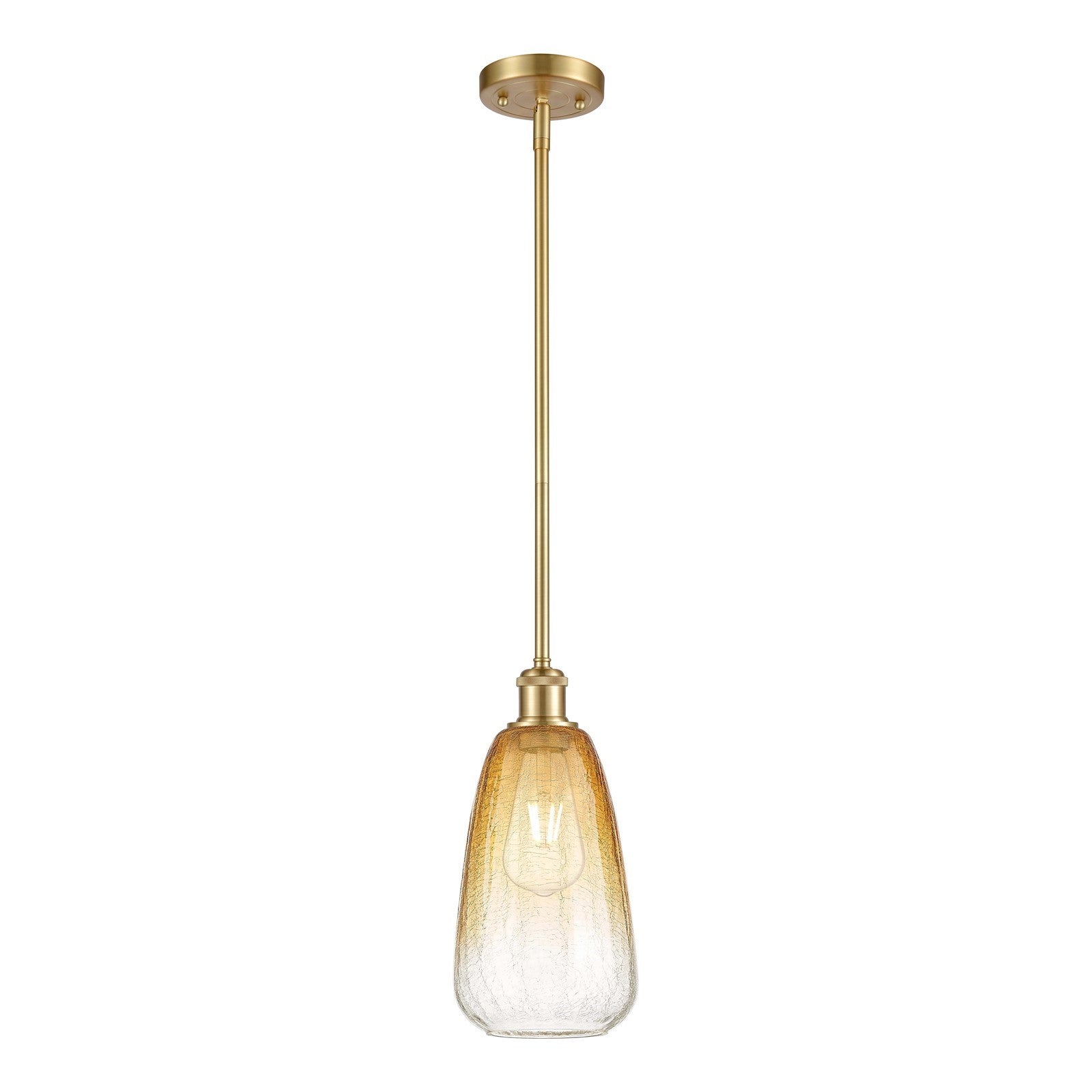 Innovations Brookhaven Almond 6in 1-Light Mini Pendant | Industrial Satin Gold and Amber Glass | Kitchen Island & Dining | Model 516-1S-SG-G480-6AM