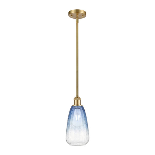 Innovations Brookhaven Almond 6in 1-Light Mini Pendant | Industrial Satin Gold and Sapphire Blue Glass | Kitchen Island | Model 516-1S-SG-G480-6SB