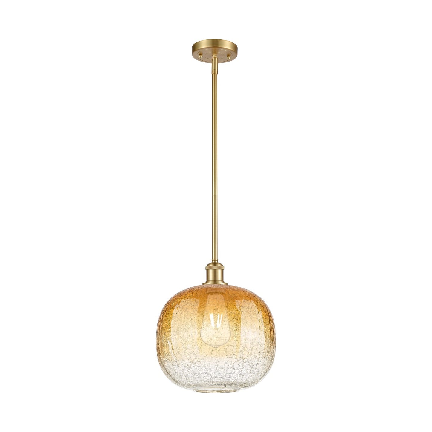 Innovations Brookhaven Sphere 10.5in 1-Light Mini Pendant | Industrial Satin Gold and Amber Glass | Kitchen Island | Model 516-1S-SG-G481-10AM