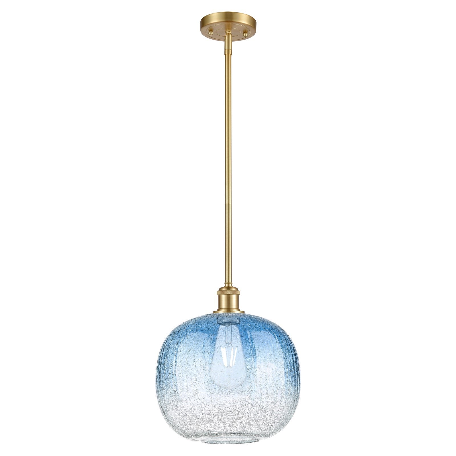Innovations Brookhaven Sphere 10.5in 1-Light Mini Pendant | Industrial Satin Gold and Sapphire Blue Glass | Kitchen | Model 516-1S-SG-G481-10SB