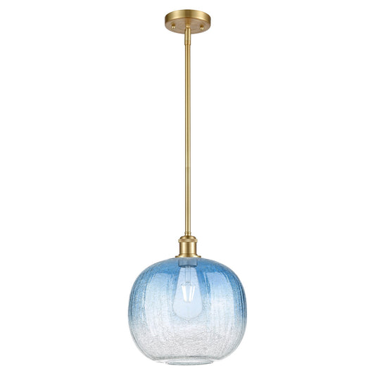 Innovations Brookhaven Sphere 10.5in 1-Light Mini Pendant | Industrial Satin Gold and Sapphire Blue Glass | Kitchen | Model 516-1S-SG-G481-10SB