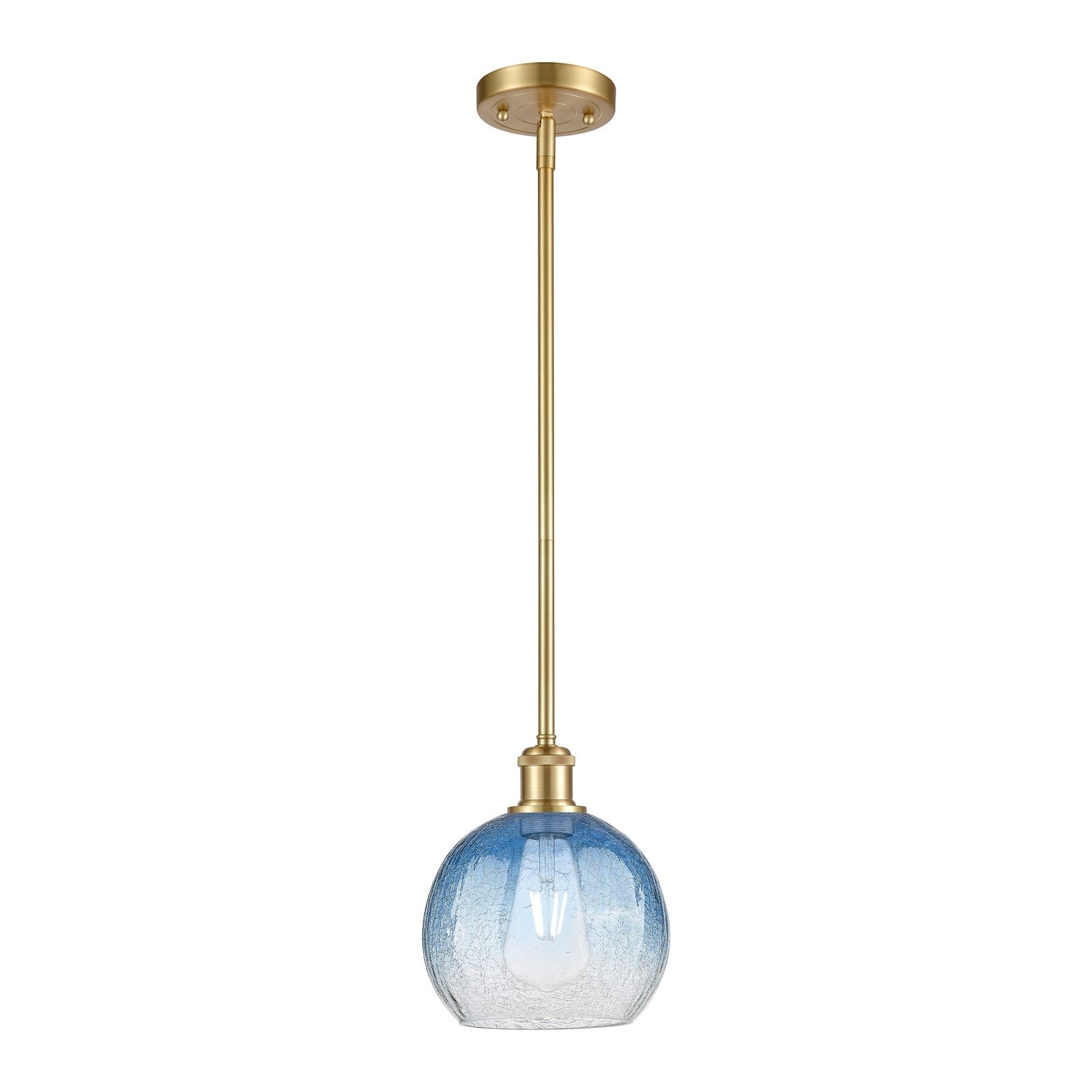Innovations Brookhaven Globe 7.8in 1-Light Mini Pendant | Industrial Satin Gold and Sapphire Blue Glass | Kitchen Island | Model 516-1S-SG-G483-8SB