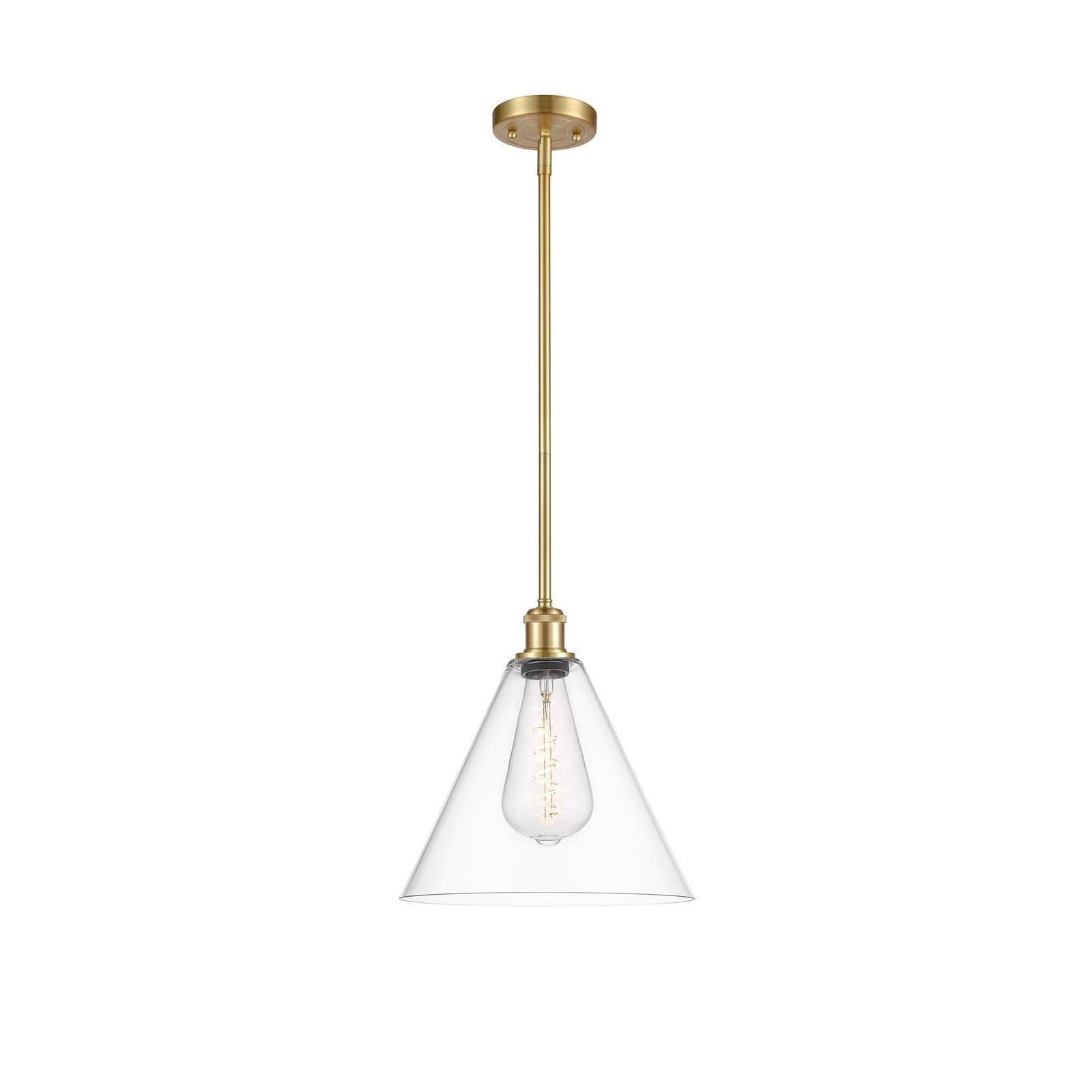 Innovations Berkshire Glass 12in 1-Light Mini Pendant | Industrial Satin Gold and Clear Glass | Kitchen Island & Dining | Model 516-1S-SG-GBC-122
