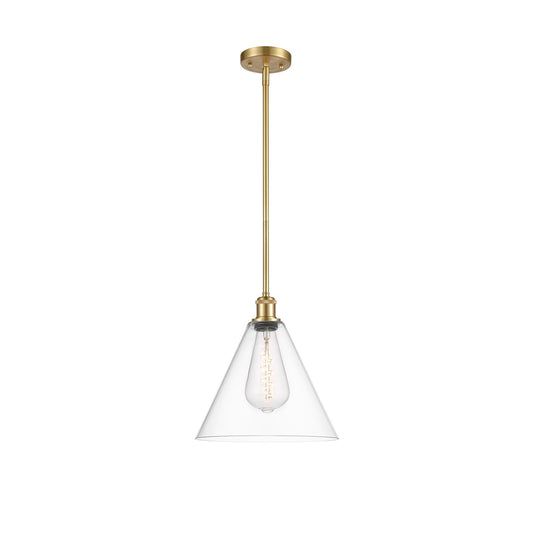 Innovations Berkshire 12in 1-Light Mini Pendant | Industrial Satin Gold and Clear Glass | Kitchen Island & Dining Room | Model 516-1S-SG-GBC-122-LED