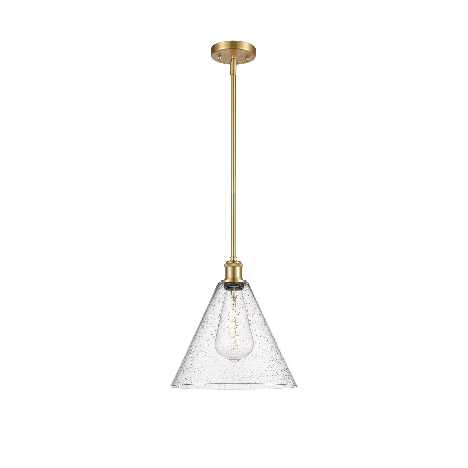 Innovations Berkshire 12in 1-Light Mini Pendant | Industrial Satin Gold and Seedy Glass | Kitchen Island & Dining Room | Model 516-1S-SG-GBC-124-LED