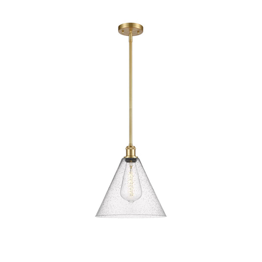 Innovations Berkshire 12in 1-Light Mini Pendant | Industrial Satin Gold and Seedy Glass | Kitchen Island & Dining Room | Model 516-1S-SG-GBC-124-LED