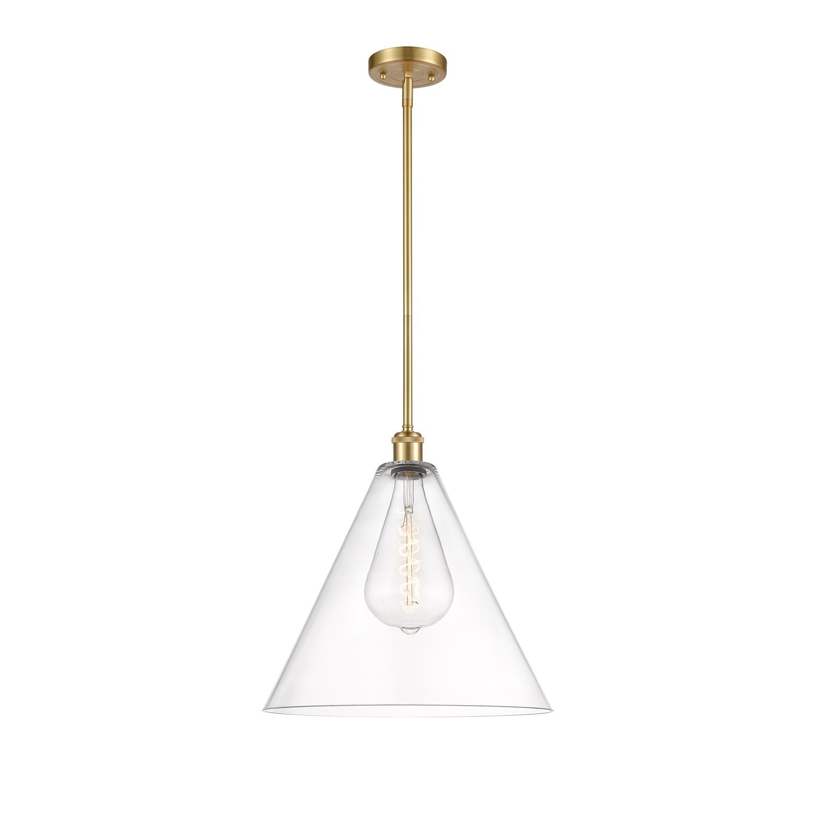 Innovations Berkshire 16in 1-Light LED Pendant | Industrial Satin Gold and Clear Glass | Kitchen Island & Dining Room | Model 516-1S-SG-GBC-162-LED