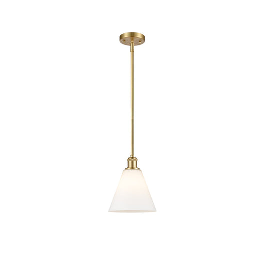 Innovations Berkshire 8in 1-Light Mini Pendant | Industrial Satin Gold and Matte White Glass | Kitchen Island & Dining | Model 516-1S-SG-GBC-81-LED