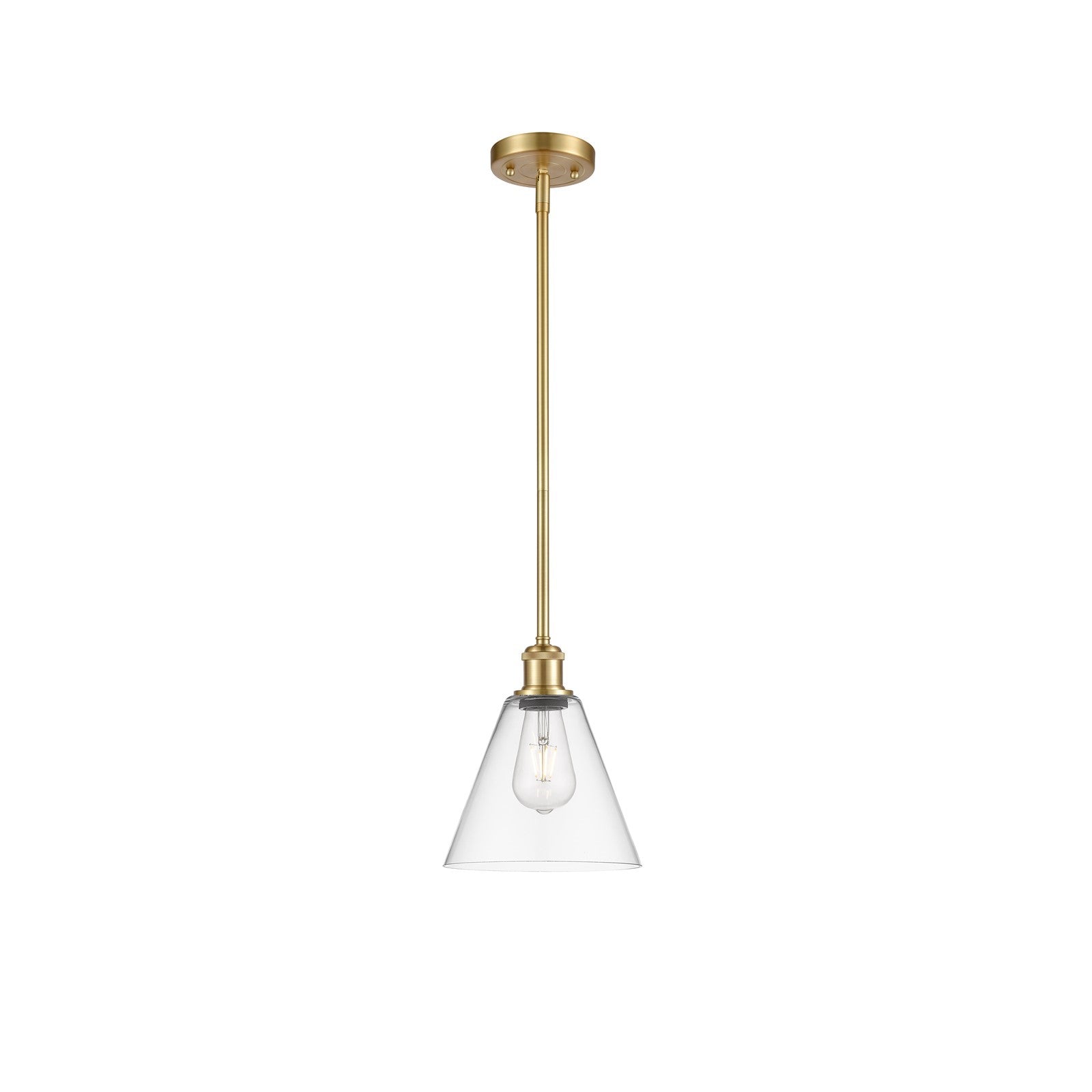Innovations Berkshire 8in 1-Light Mini Pendant | Industrial Satin Gold and Clear Glass | Kitchen Island & Dining Room | Model 516-1S-SG-GBC-82