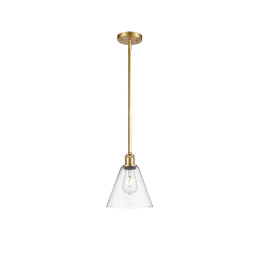 Innovations Berkshire 8in 1-Light Mini Pendant | Industrial Satin Gold and Clear Glass | Kitchen Island & Dining Room | Model 516-1S-SG-GBC-82-LED