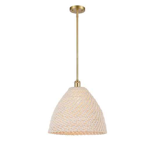 Innovations Bristol Natural 16in 1-Light Mini Pendant | Farmhouse Satin Gold and Natural Fiber | Kitchen Island & Dining | Model 516-1S-SG-NBD-16-NAT