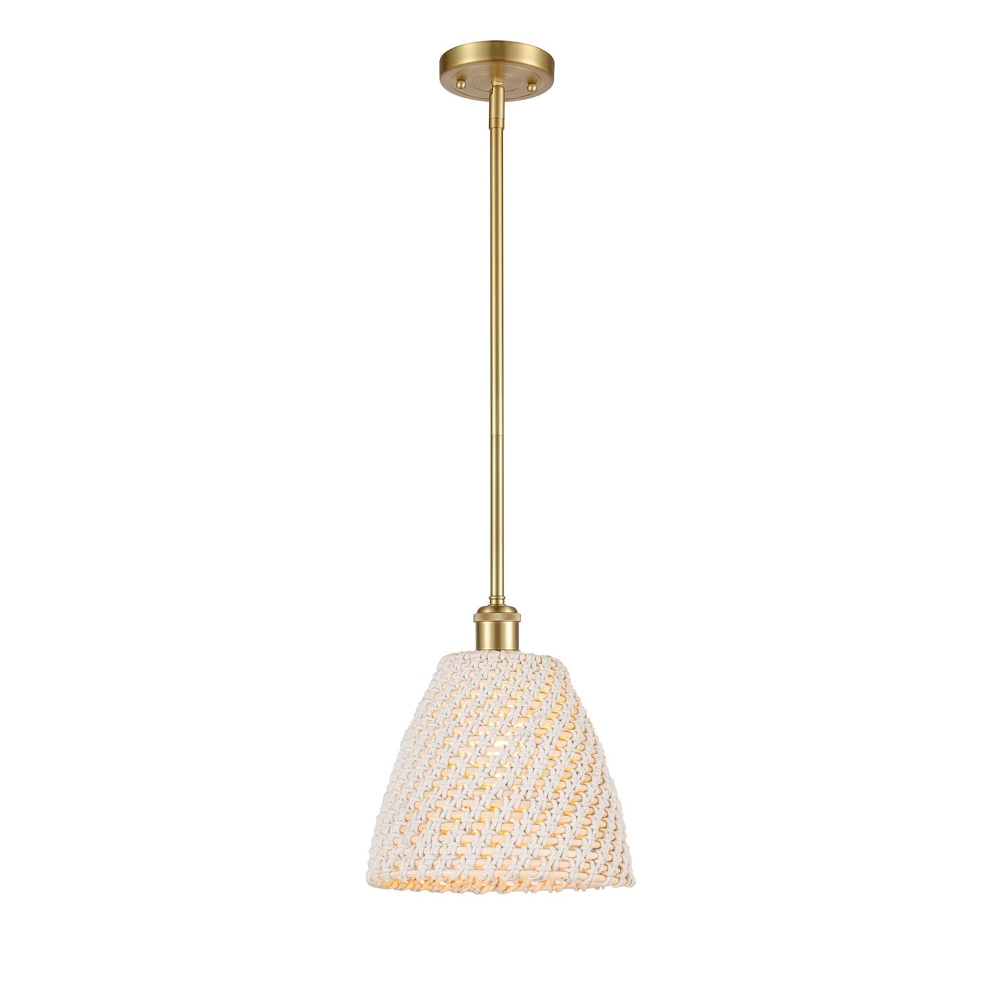 Innovations Bristol Natural 9in 1-Light Mini Pendant | Farmhouse Satin Gold and Natural Fiber Dome | Kitchen Island | Model 516-1S-SG-NBD-9-NAT