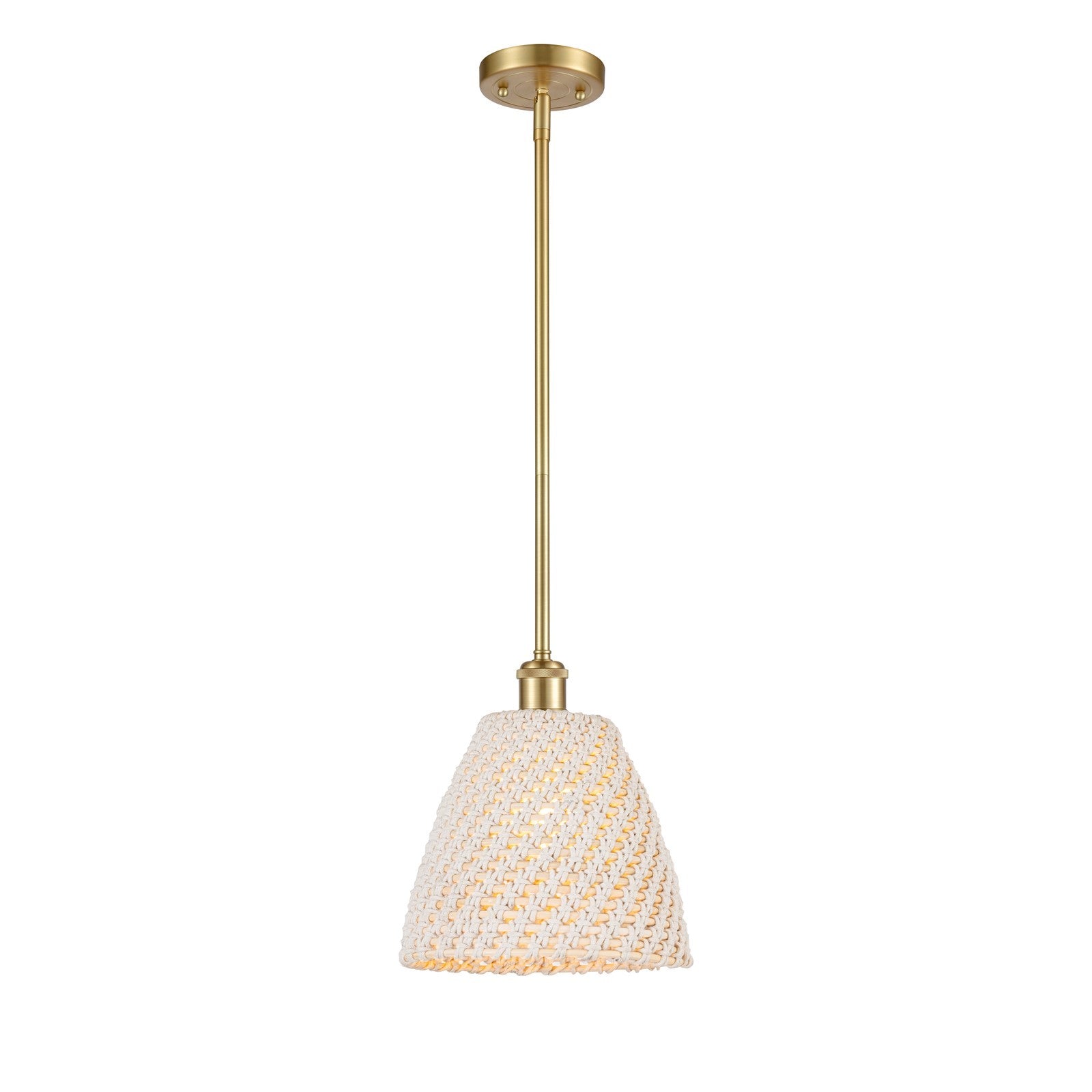 Innovations Bristol Natural 9in 1-Light Mini Pendant | Farmhouse Satin Gold and Natural Fiber Dome | Kitchen Island | Model 516-1S-SG-NBD-9-NAT