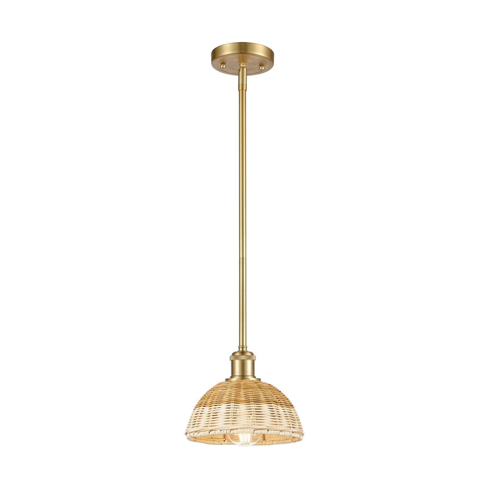 Innovations Bristol Natural II 8in 1-Light Mini Pendant | Industrial Satin Gold and Natural Fiber | Kitchen Island | Model 516-1S-SG-NBD2-75-NAT