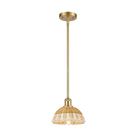 Innovations Bristol Natural II 8in 1-Light Mini Pendant | Industrial Satin Gold and Natural Fiber | Kitchen Island | Model 516-1S-SG-NBD2-75-NAT