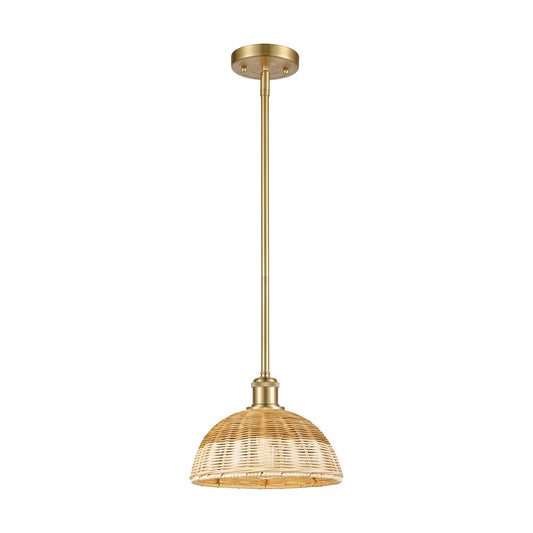 Innovations Bristol Natural II 9in 1-Light Mini Pendant | Industrial Satin Gold and Natural Fiber | Kitchen Island | Model 516-1S-SG-NBD2-9-NAT