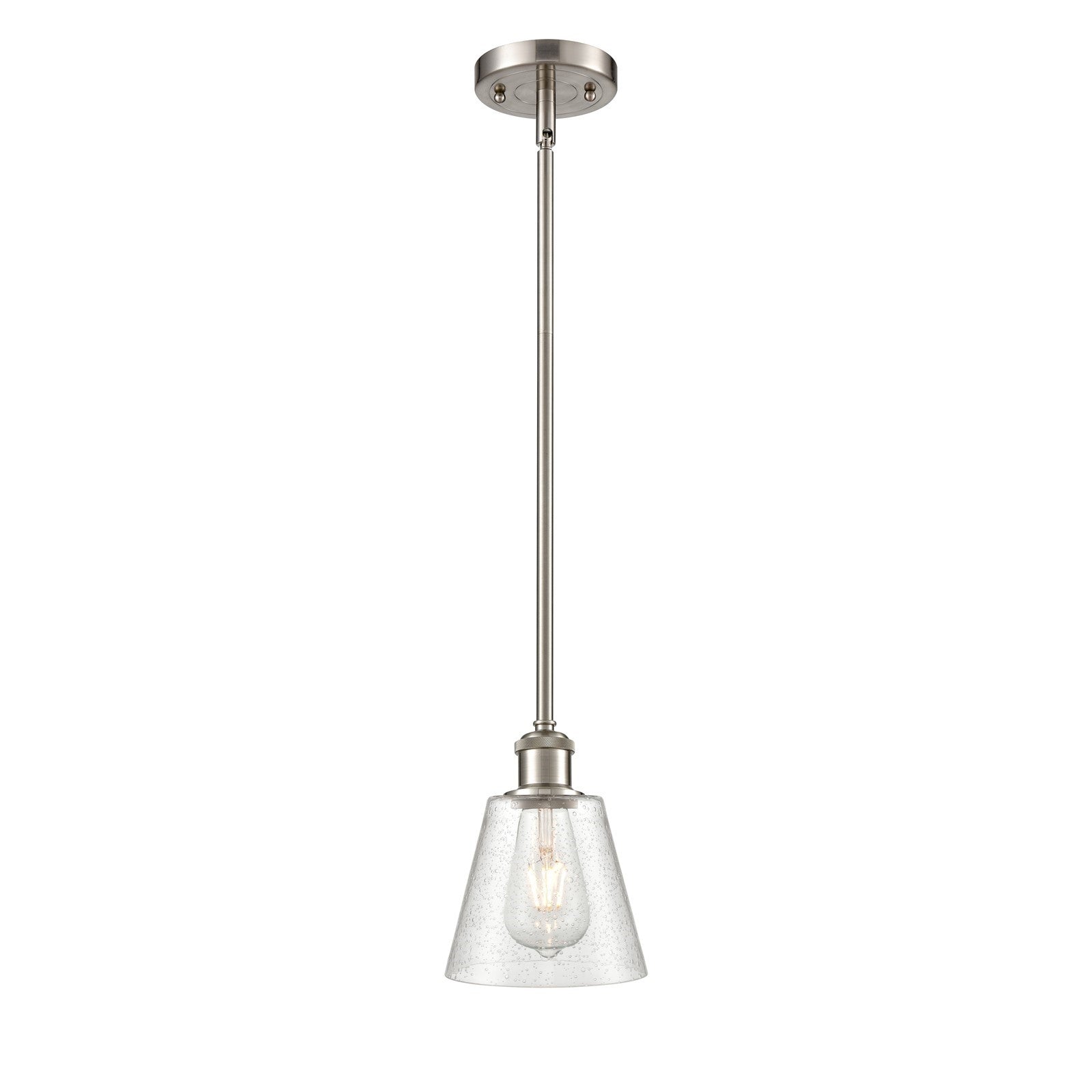 Innovations Caton 6in 1-Light Mini Pendant | Industrial Brushed Satin Nickel and Frosted Glass Pyramid | Kitchen Island | Model 516-1S-SN-G454