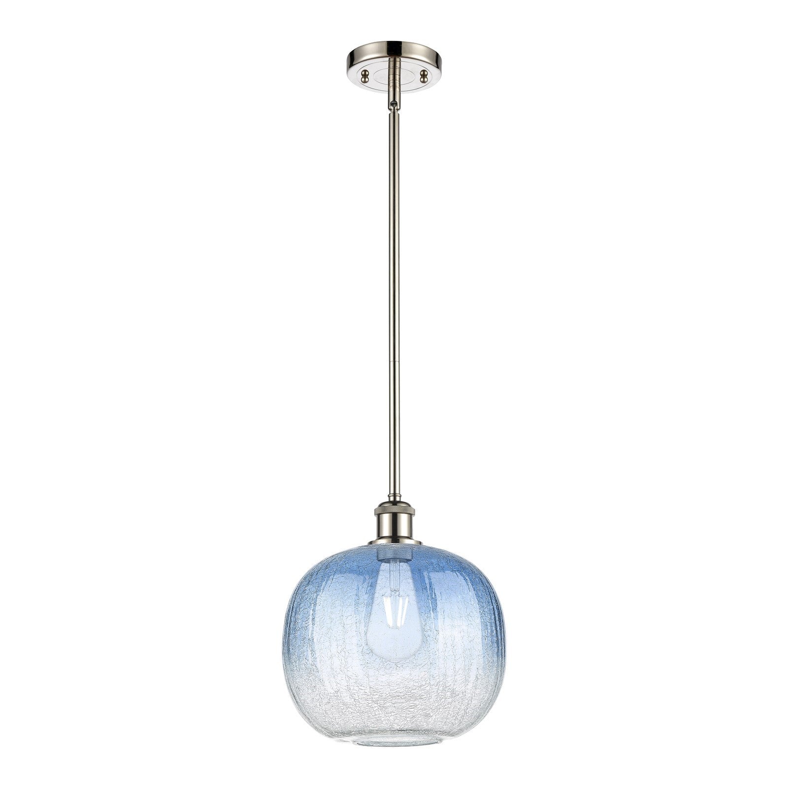 Innovations Brookhaven Sphere 10.5in 1-Light Mini Pendant | Industrial Brushed Satin Nickel and Sapphire Blue Glass | Model 516-1S-SN-G481-10SB