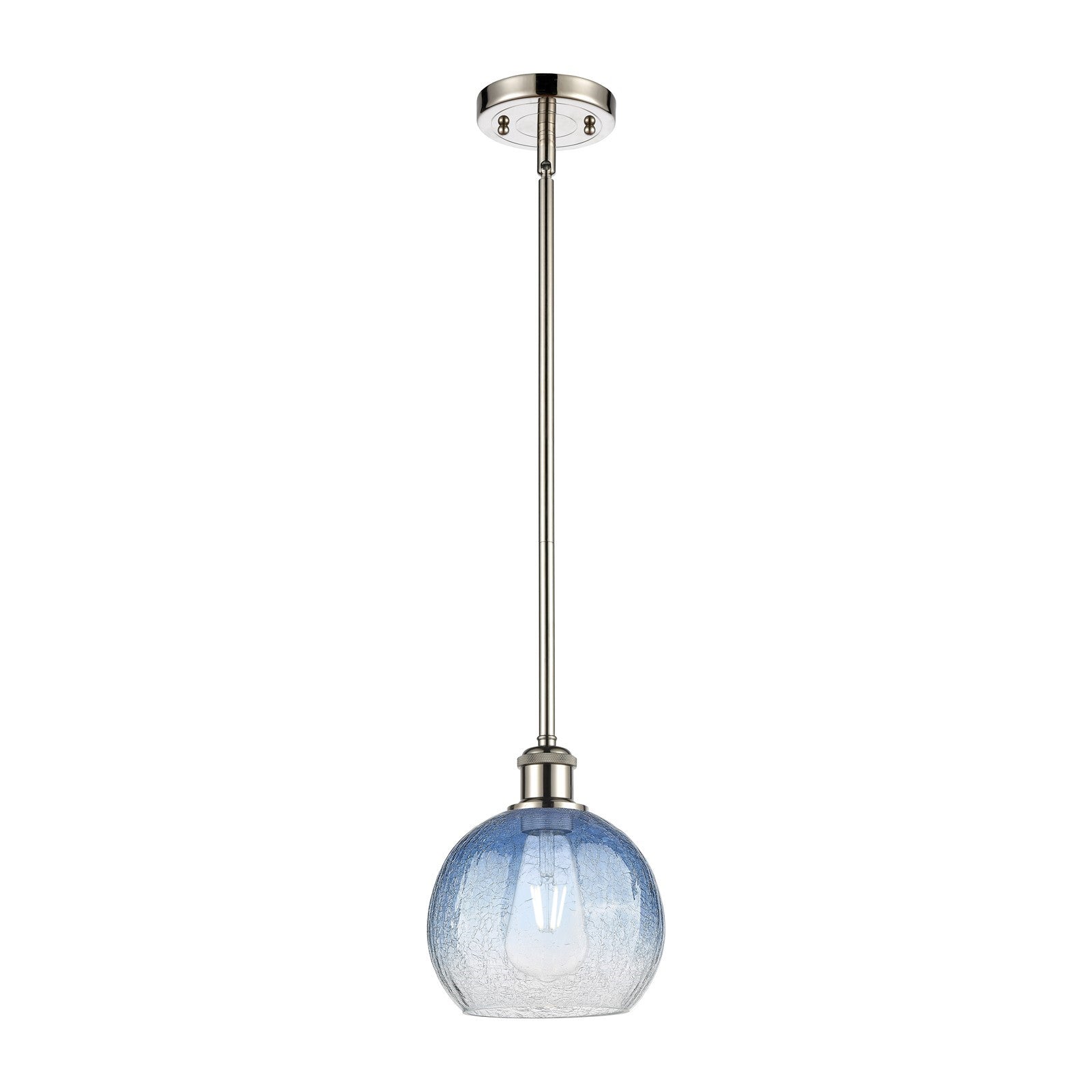 Innovations Brookhaven Globe 7.9in 1-Light Mini Pendant | Industrial Brushed Satin Nickel and Sapphire Blue Glass | Model 516-1S-SN-G483-8SB