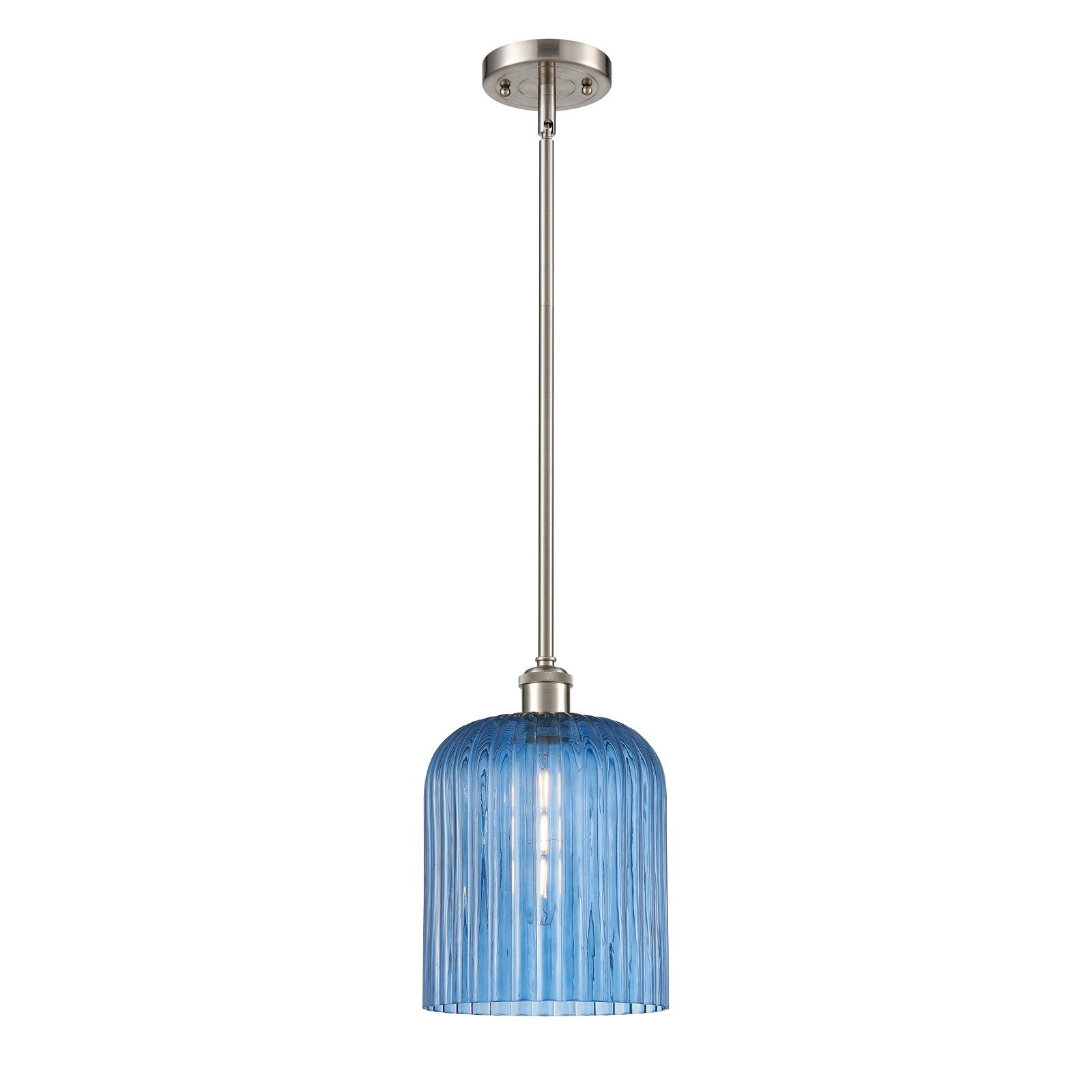 Innovations Bridal Veil 5in 1-Light Mini Pendant | Art Nouveau Brushed Satin Nickel and Princess Blue Ribbed Glass | Model 516-1S-SN-G559-8BL