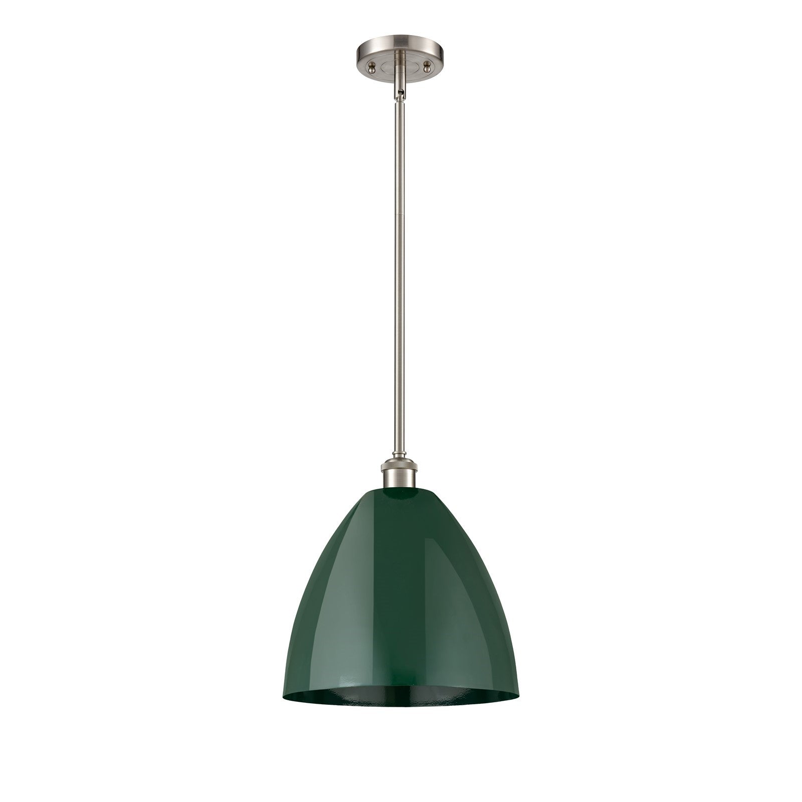 Innovations Plymouth 12in 1-Light Pendant | Industrial Brushed Satin Nickel and Matte Green Metal Shade | Kitchen Island | Model 516-1S-SN-MBD-12-GR