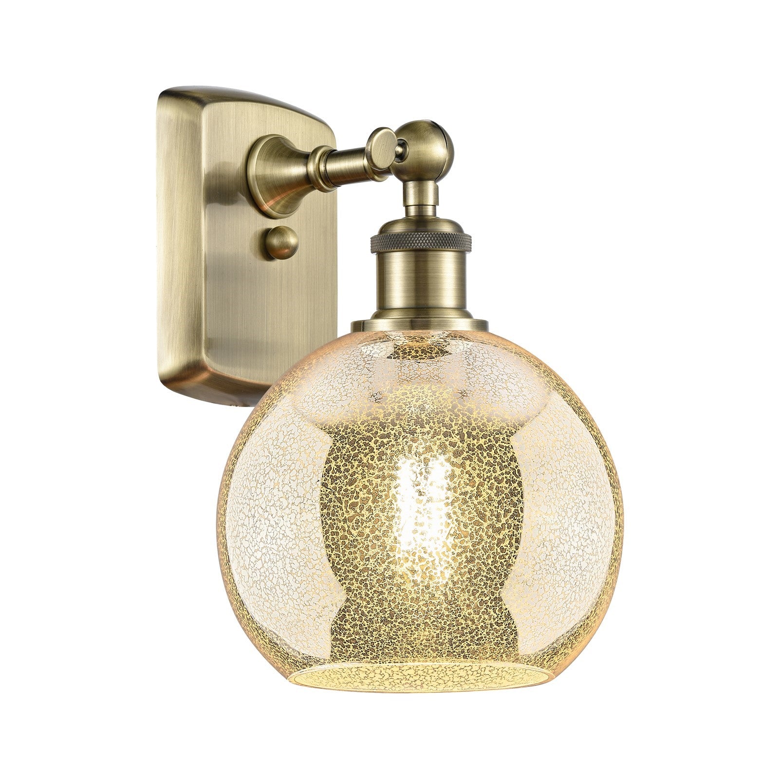 Innovations Athens 8in 1-Light Wall Sconce | Industrial Antique Brass and Mercury Glass | Bedroom & Hallway Accent Light | Model 516-1W-AB-G128-8