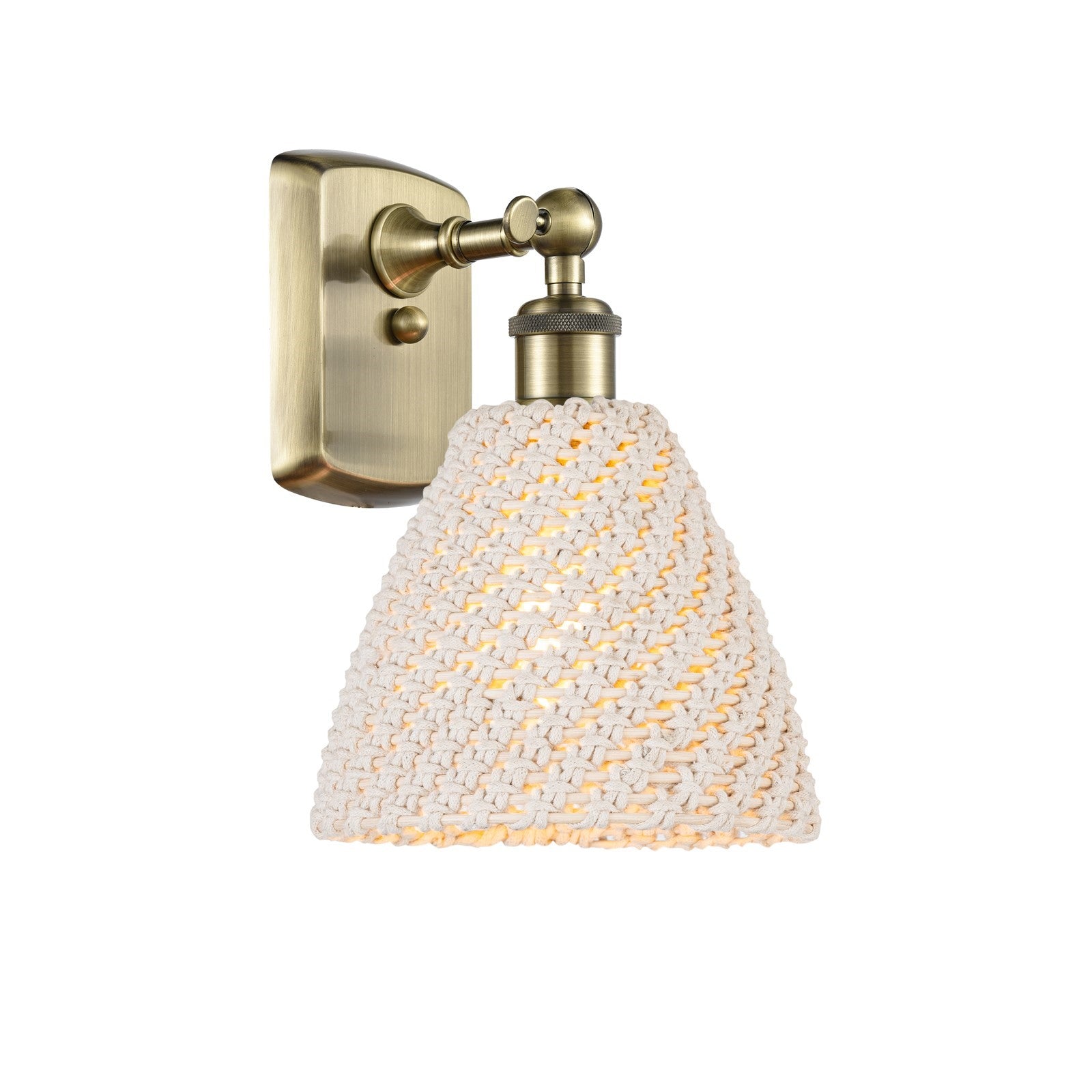 Innovations Bristol Natural 7.5in 1-Light Wall Sconce | Industrial Antique Brass and Natural Fiber Dome Shade | Bedroom | Model 516-1W-AB-NBD-75-NAT
