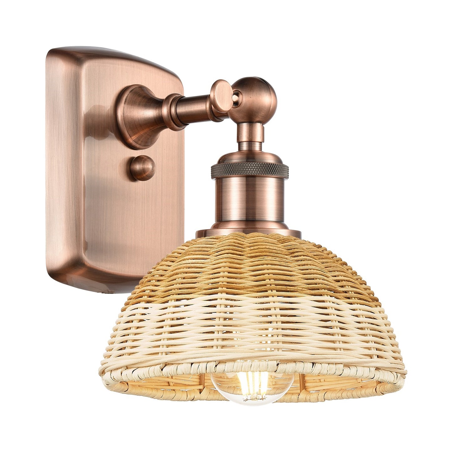 Innovations Bristol Natural II 7.5in 1-Light Wall Sconce | Industrial Antique Copper and Natural Fiber Dome Shade | Model 516-1W-AC-NBD2-75-NAT