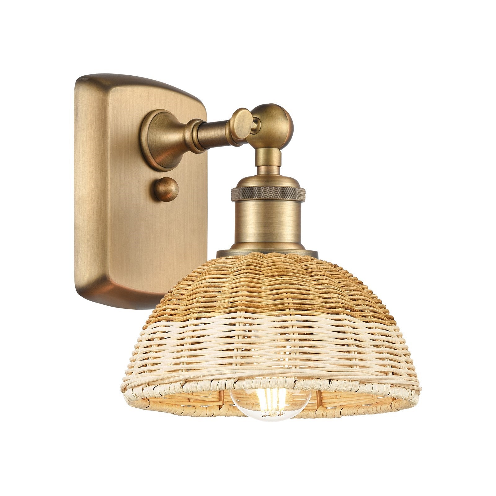 Innovations Bristol Natural II 7.5in 1-Light Wall Sconce | Industrial Brushed Brass and Natural Fiber Dome Shade | Model 516-1W-BB-NBD2-75-NAT