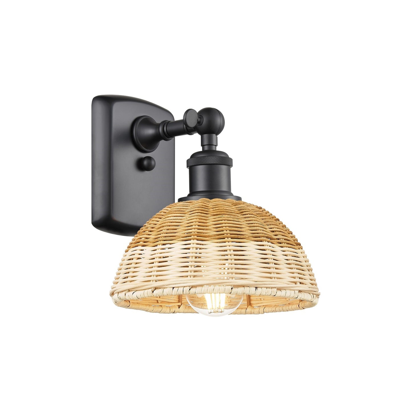 Innovations Bristol Natural II 7.5in 1-Light Wall Sconce | Industrial Matte Black and Natural Fiber | Bedroom & Hallway | Model 516-1W-BK-NBD2-75-NAT