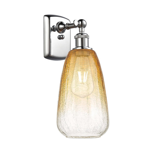 Innovations Brookhaven Almond 6in 1-Light Wall Sconce | Industrial Polished Chrome and Amber Glass | Bedroom & Hallway | Model 516-1W-PC-G480-6AM