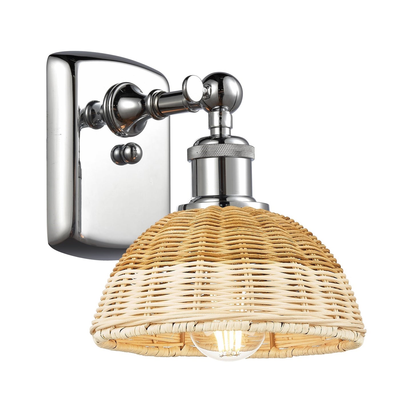Innovations Bristol Natural II 7.5in 1-Light Wall Sconce | Industrial Polished Chrome and Natural Fiber | Bedroom | Model 516-1W-PC-NBD2-75-NAT