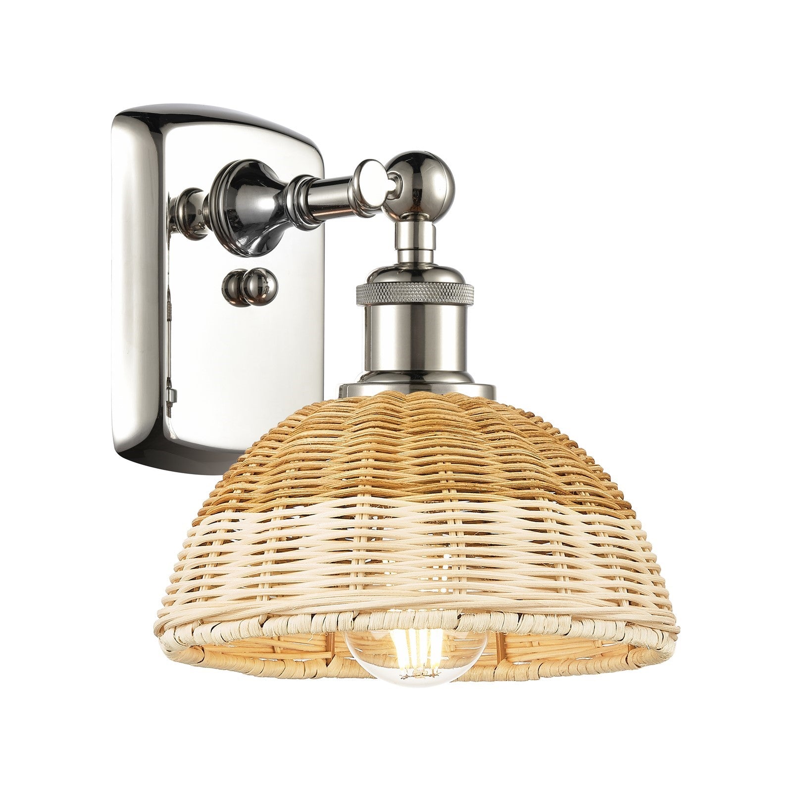 Innovations Bristol Natural II 7.5in 1-Light Wall Sconce | Industrial Polished Nickel and Natural Fiber | Bathroom | Model 516-1W-PN-NBD2-75-NAT