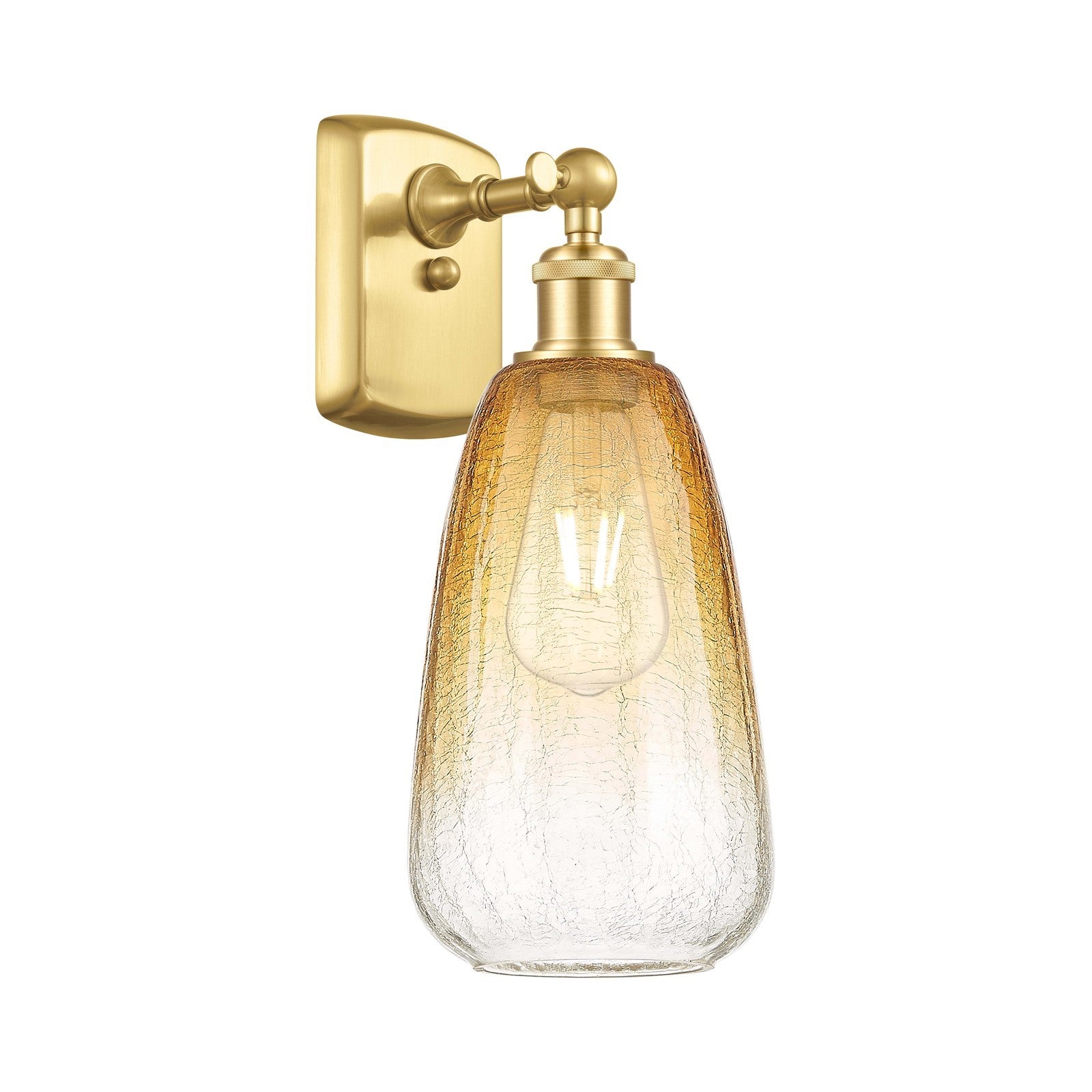 Innovations Brookhaven Almond 6in 1-Light Wall Sconce | Industrial Satin Gold and Amber Glass | Bedroom & Living Room | Model 516-1W-SG-G480-6AM