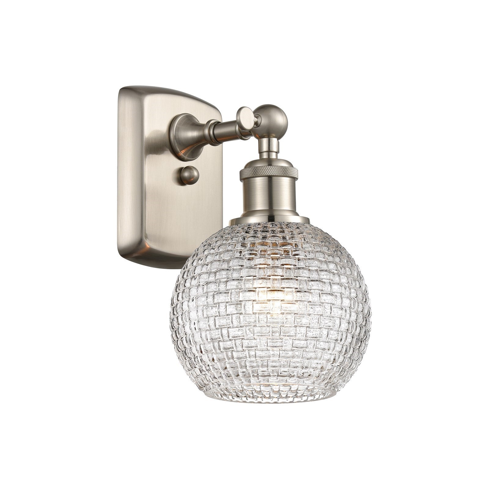 Innovations Athens 7in 1-Light Wall Sconce | Modern Brushed Satin Nickel and Clear Basket Weave Glass | Bedroom & Hallway | Model 516-1W-SN-G122C-6CL