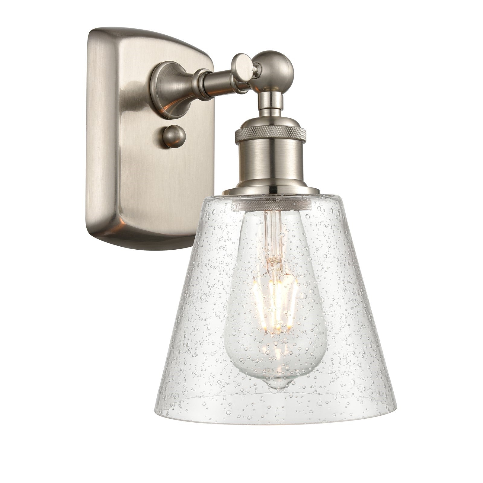 Innovations Caton 7in 1-Light Wall Sconce | Industrial Brushed Satin Nickel and Frosted Pyramid Glass | Bedroom & Hallway | Model 516-1W-SN-G454