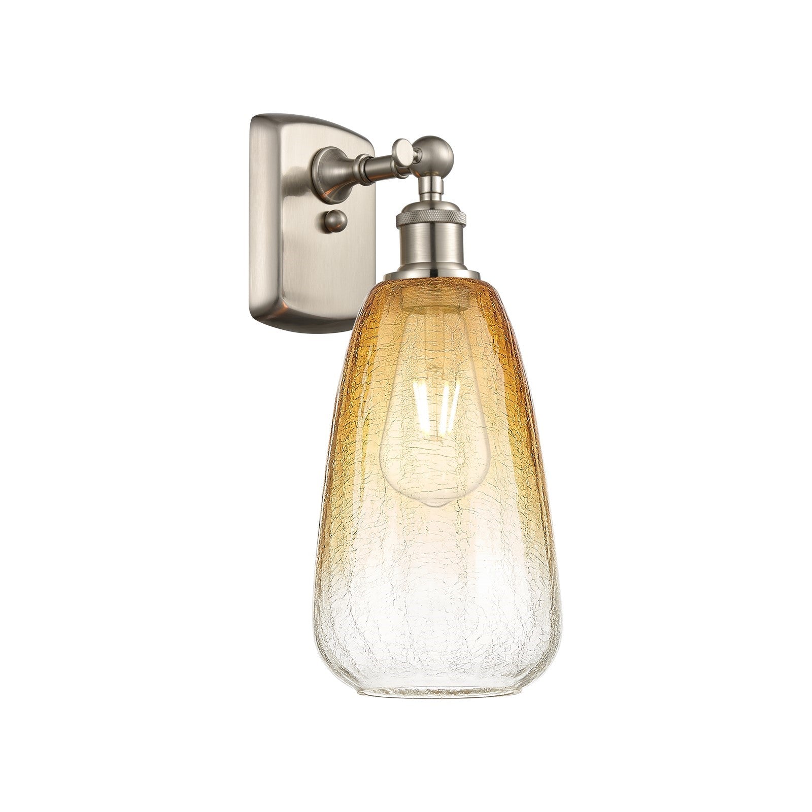 Innovations Brookhaven Almond 7in 1-Light Wall Sconce | Industrial Brushed Satin Nickel and Amber Globe Glass | Bedroom | Model 516-1W-SN-G480-6AM