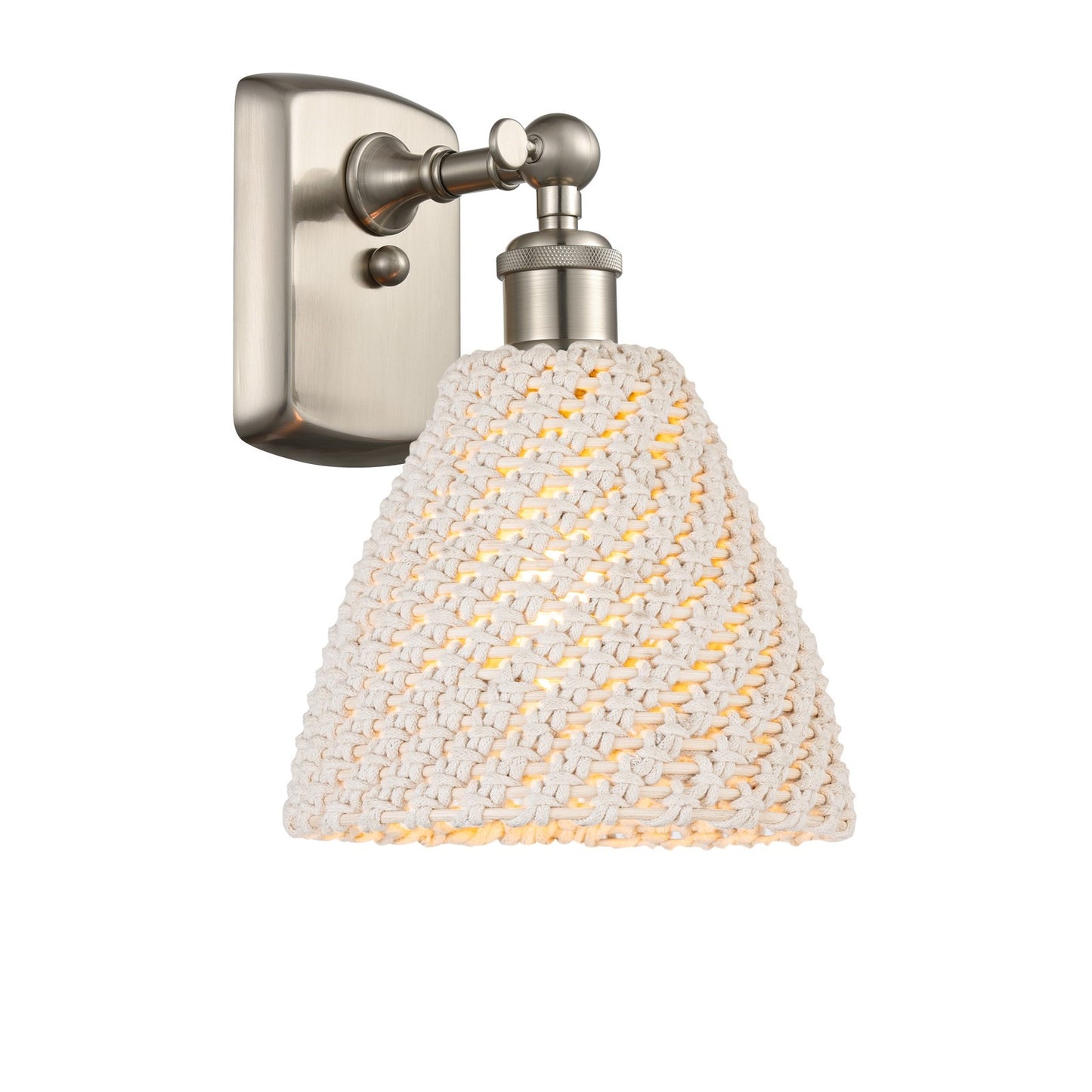 Innovations Bristol Natural 7.5in 1-Light Wall Sconce | Industrial Brushed Satin Nickel and Natural Fiber Shade | Model 516-1W-SN-NBD-75-NAT