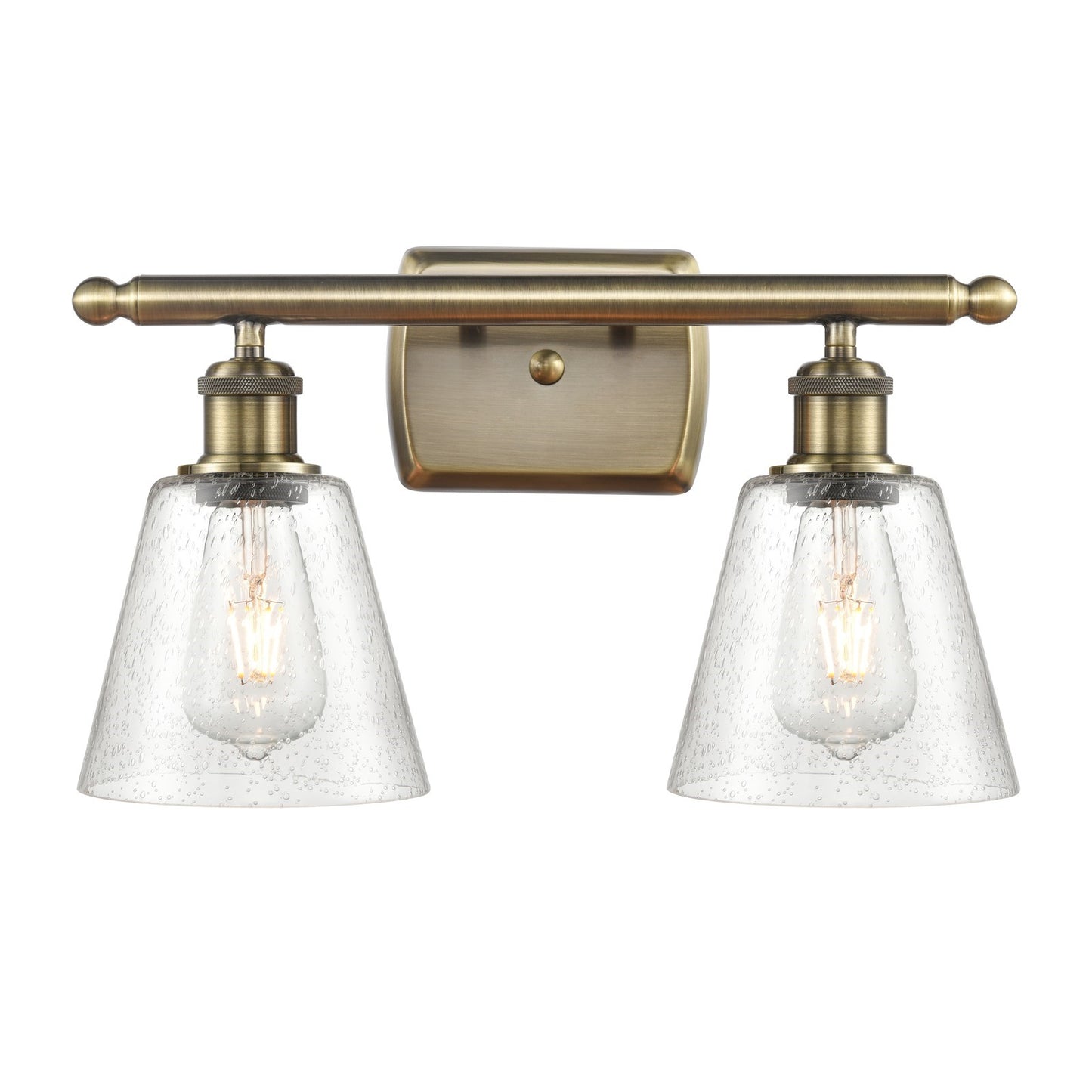 Innovations Caton 16in 2-Light Bath Vanity | Art Nouveau Antique Brass and Frosted Glass | Bathroom & Powder Room | 16 x 9.5 in | Model 516-2W-AB-G454