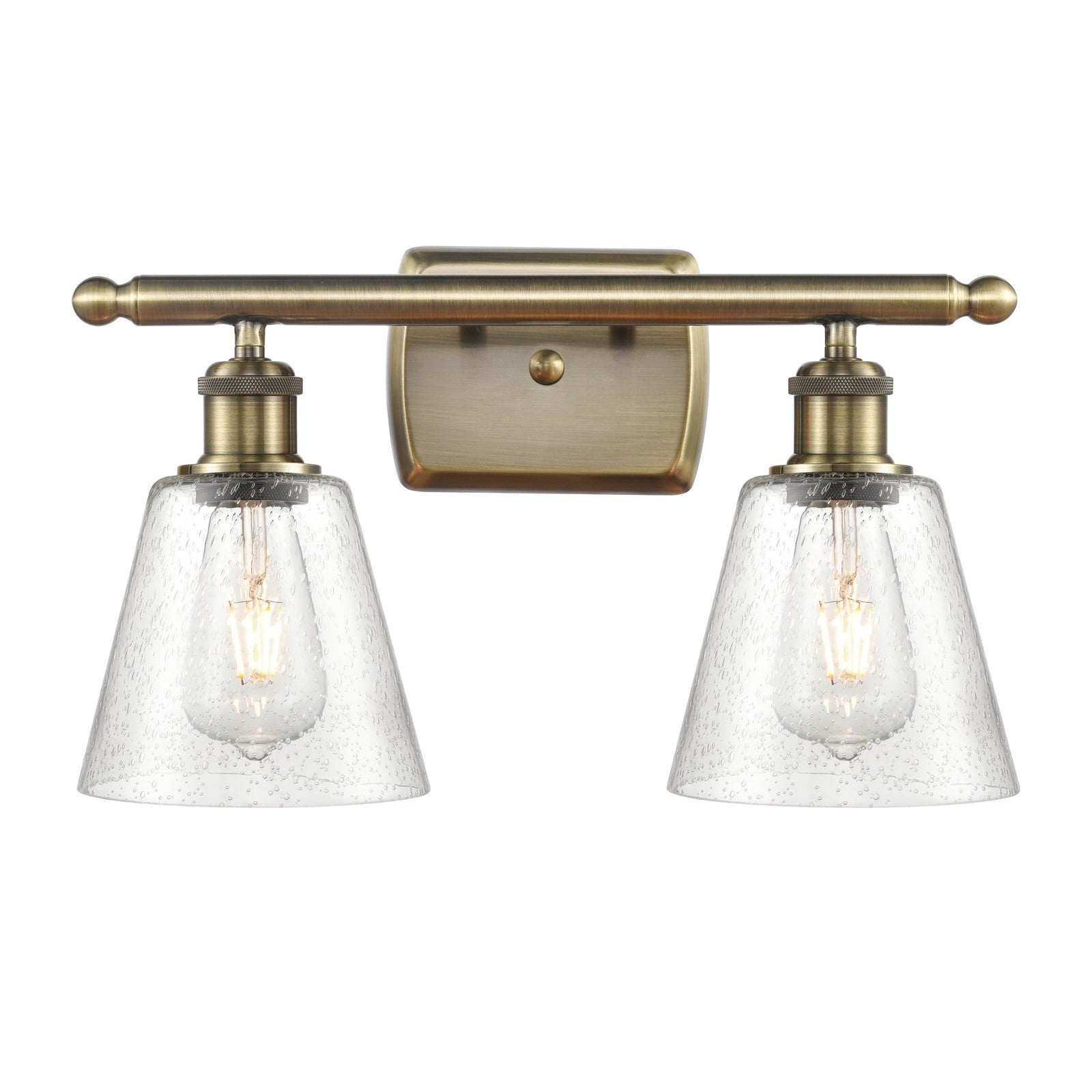 Innovations Caton 16in 2-Light Bath Vanity | Art Nouveau Antique Brass and Frosted Glass | Bathroom & Powder Room | 16 x 9.5 in | Model 516-2W-AB-G454