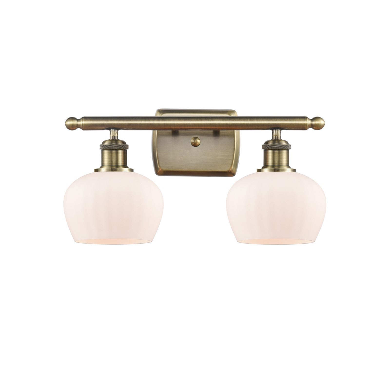 Innovations Fenton 16in 2-Light Bath Vanity Light | Industrial Antique Brass and Matte White Glass | Bathroom Vanity | Model 516-2W-AB-G91