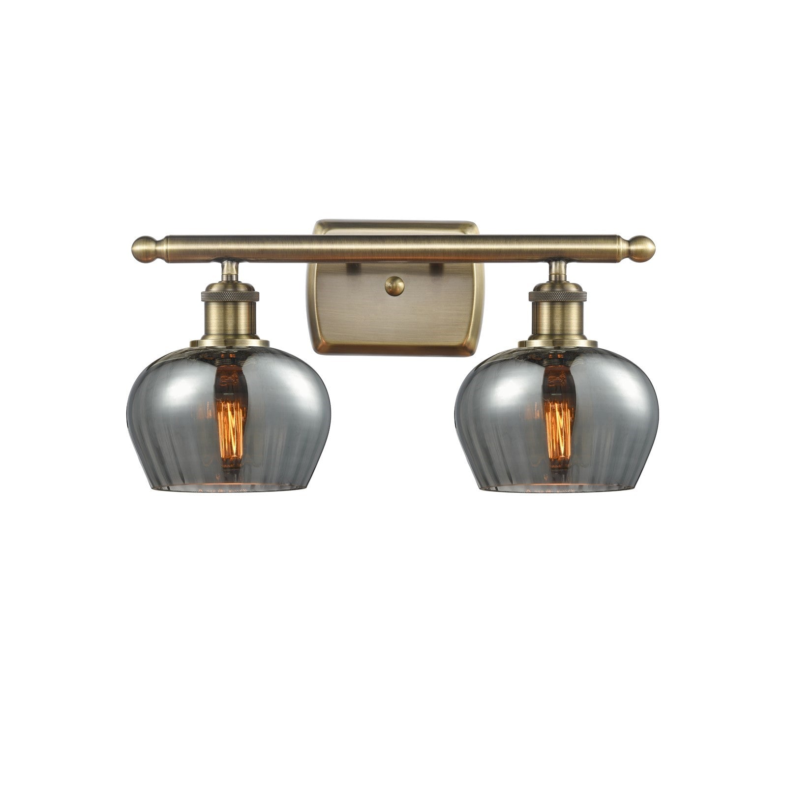 Innovations Fenton 16in 2-Light Bath Vanity Light | Industrial Antique Brass and Light Smoke Glass | Bathroom Vanity | Model 516-2W-AB-G93