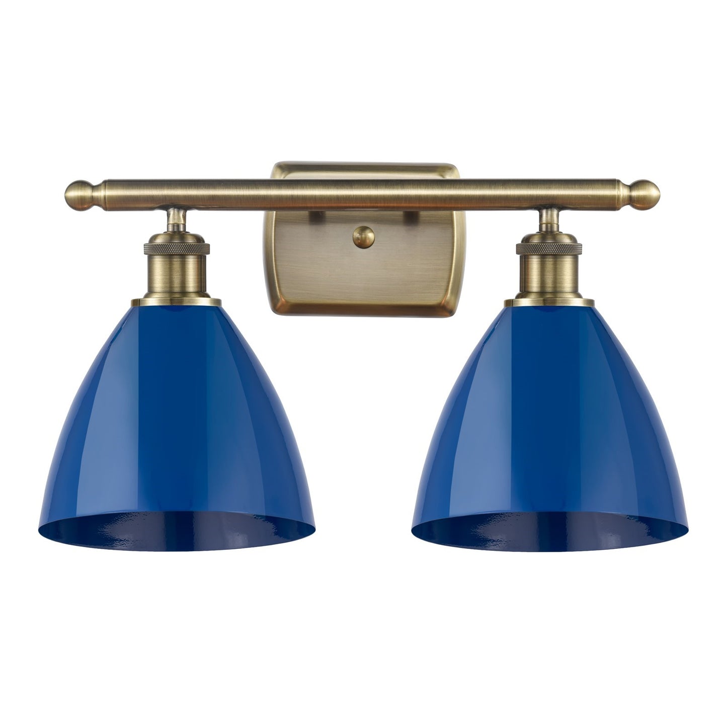 Innovations Plymouth 17.5in 2-Light Bath Vanity Light | Industrial Antique Brass and Blue Metal | Bathroom & Powder Room | Model 516-2W-AB-MBD-75-BL
