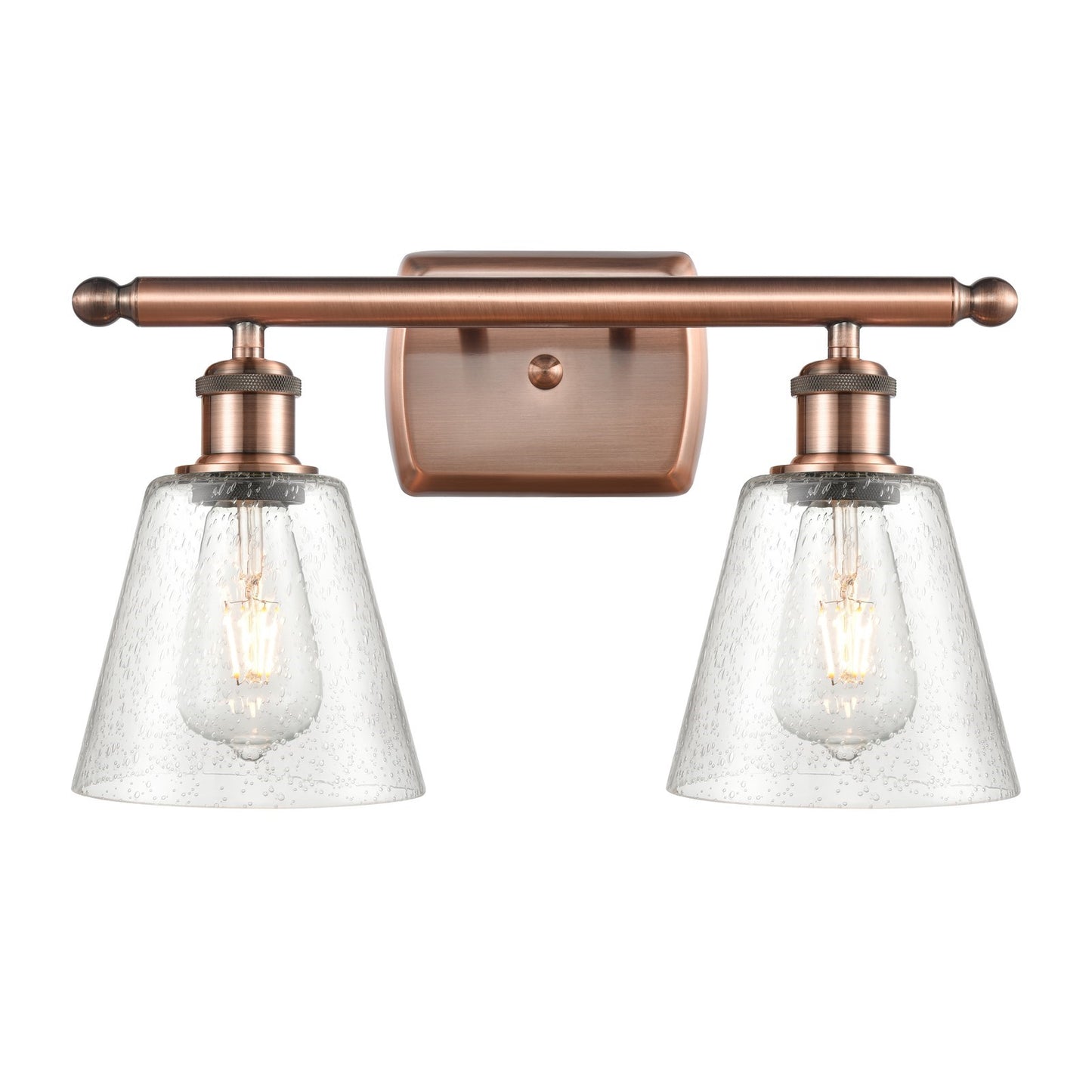 Innovations Caton 16in 2-Light Bath Vanity Light | Art Nouveau Antique Copper and Frosted Glass Shade | Bathroom Vanity | Model 516-2W-AC-G454