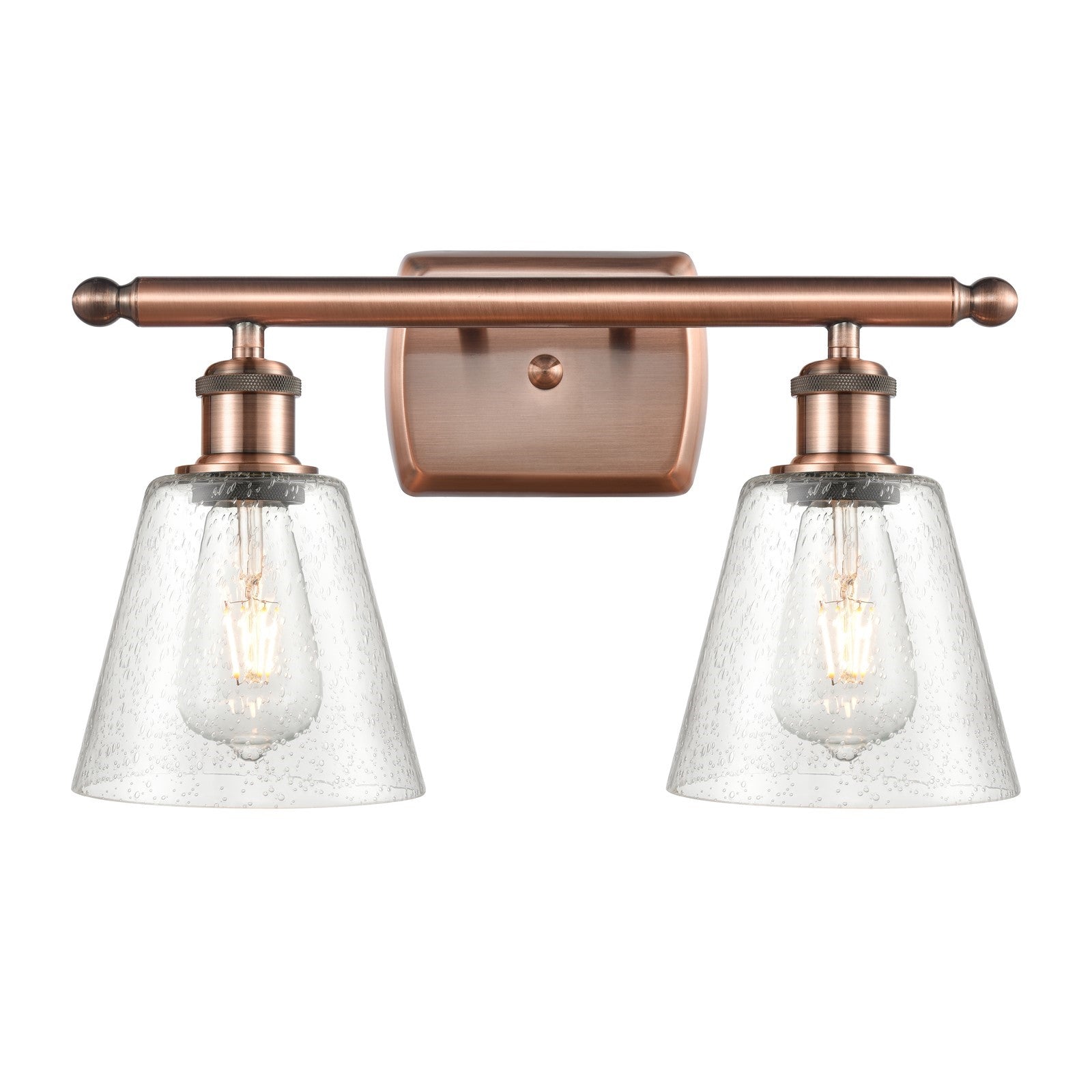 Innovations Caton 16in 2-Light Bath Vanity Light | Art Nouveau Antique Copper and Frosted Glass Shade | Bathroom Vanity | Model 516-2W-AC-G454