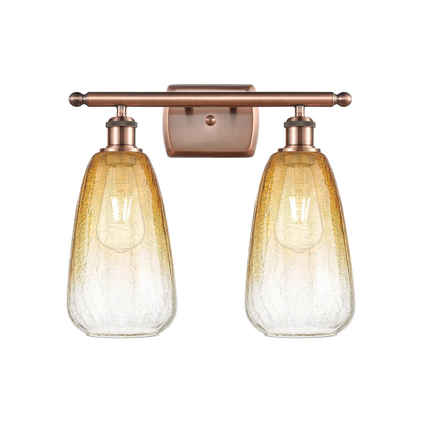 Innovations Brookhaven Almond 16in 2-Light Bath Vanity | Industrial Antique Copper and Amber Glass | Bathroom & Powder | Model 516-2W-AC-G480-6AM