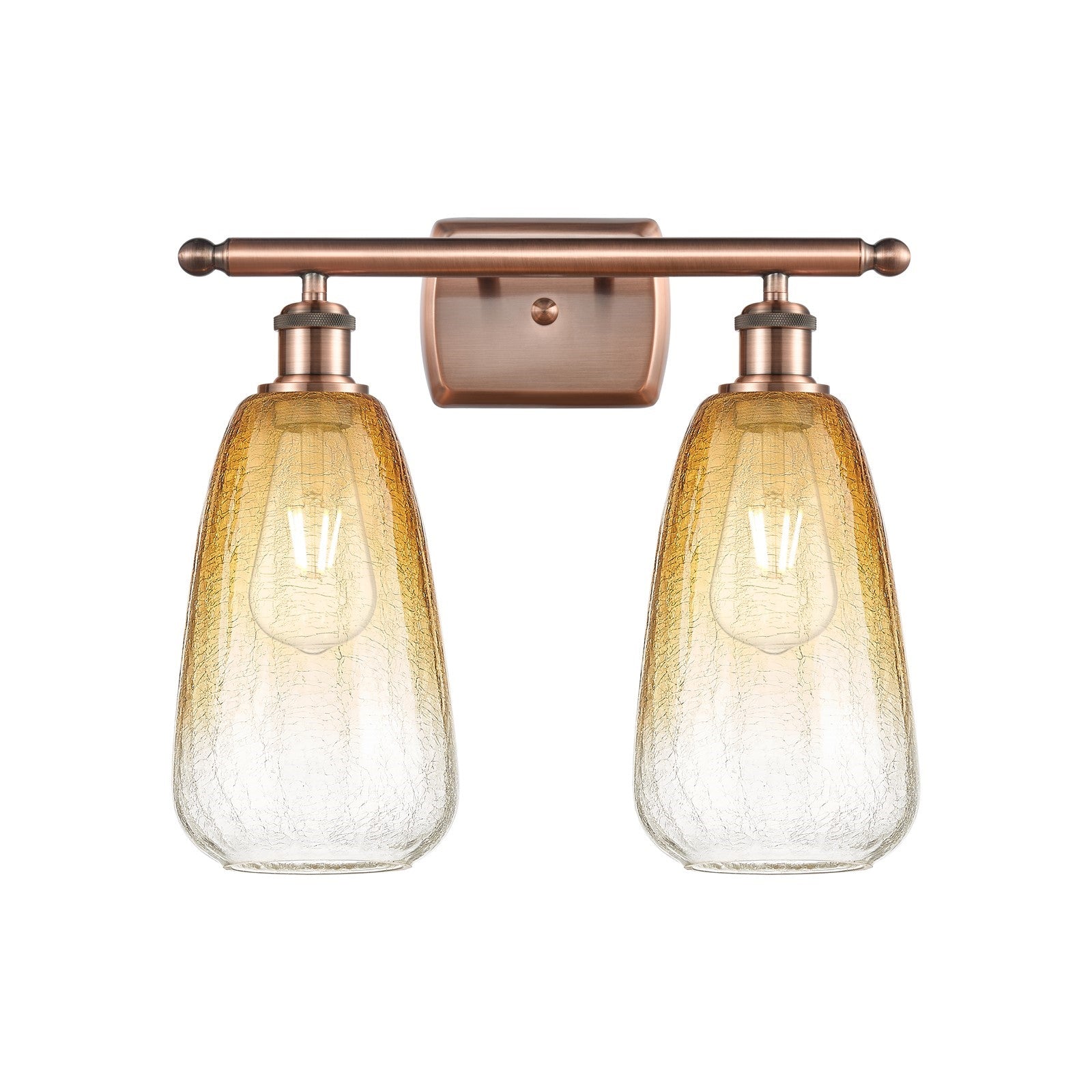 Innovations Brookhaven Almond 16in 2-Light Bath Vanity | Industrial Antique Copper and Amber Glass | Bathroom & Powder | Model 516-2W-AC-G480-6AM