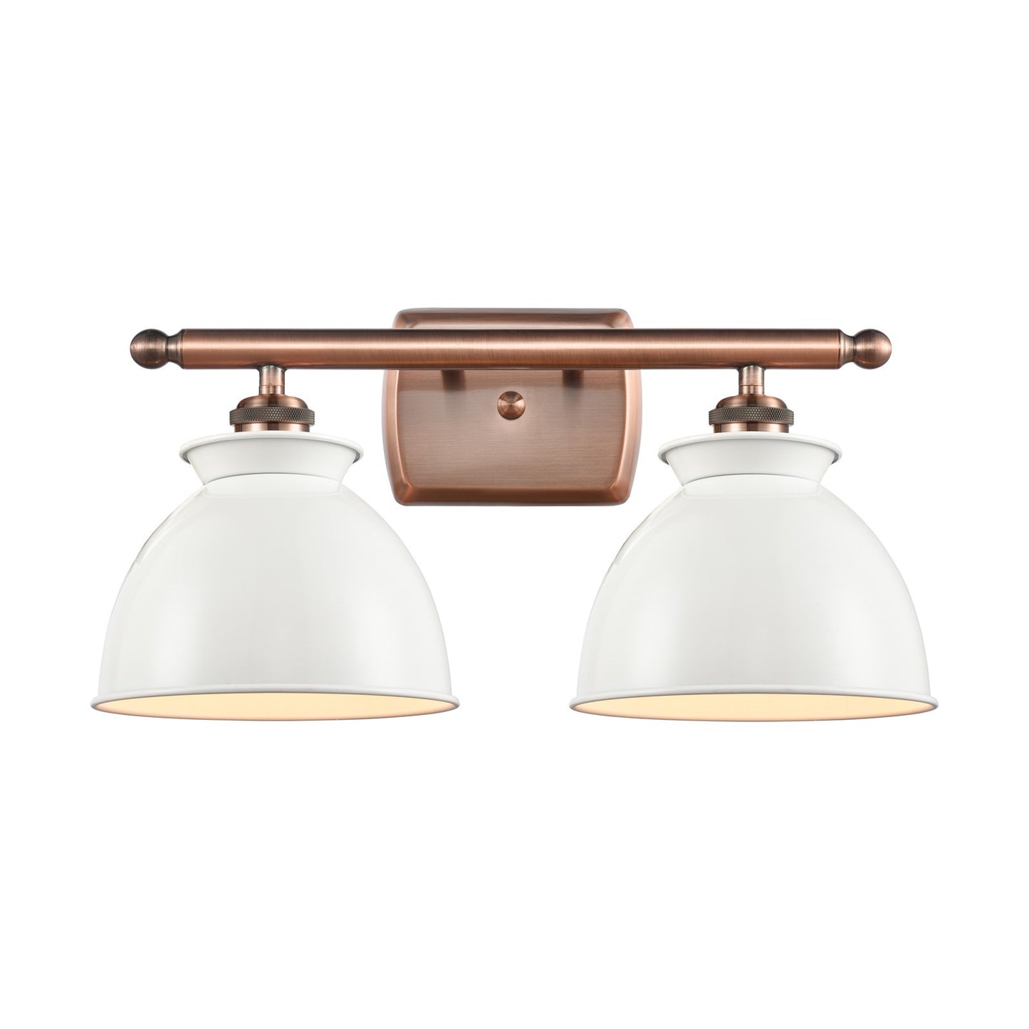 Innovations Lighting Adirondack 18in 2-Light Bath Vanity | Industrial Antique Copper and Glossy White Metal Shade | Model 516-2W-AC-M14-W-LED